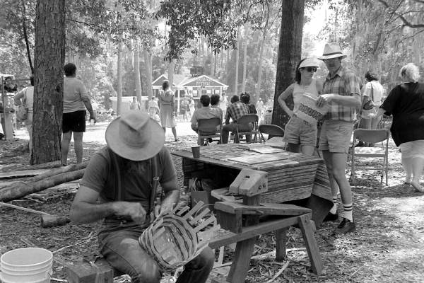 Tom Thompson making white oak baskets at the 1988 Florida Folk Festival - White Springs, Florida