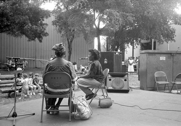 Lucille Frances-Fuller, left, and friend telling Jamaican folk tales- Miami, Florida.