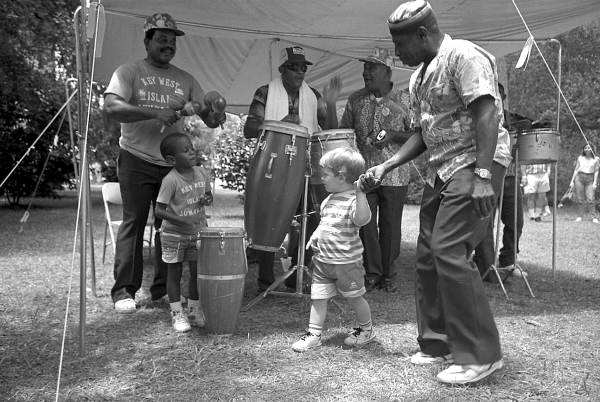 Key West Island Junkanoos playing calypso music at the 1991 Florida Folk Festival - White Springs, Florida