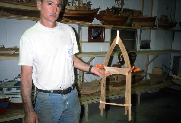 Johnny Singleton shows the progress of his model boat - Mayport, Florida.