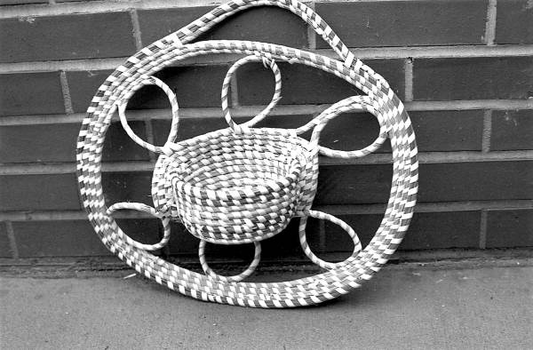 Close up view of Margaret Garrison's sweetgrass basket