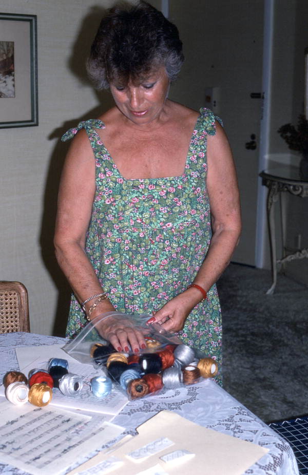 Helen Scharf with crochet thread - North Miami Beach, Florida.