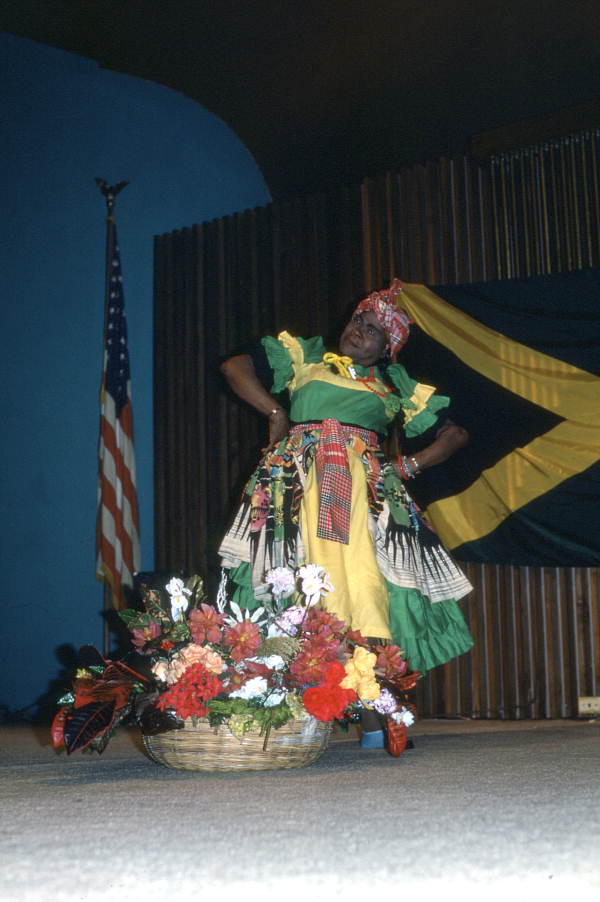 Poet and dancer Lucille Ranger-Brown performing at the Jamaican Cultural Extravaganza on Jamaican Independence Day - Miami, Florida.