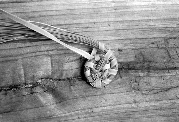 Close up view of a sweetgrass basket being created by Margaret Garrison - White Springs, Florida
