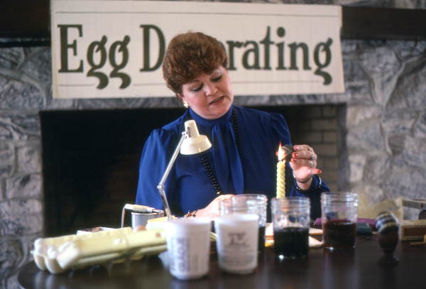 Sophia Moskaluk demonstrating Ukrainian egg decorating - White Springs, Florida