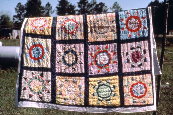 Display of a quilt .