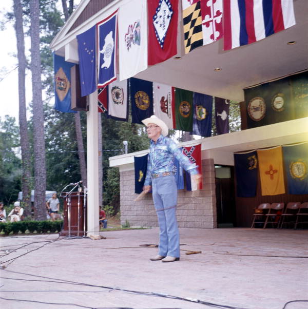 J.P. "Curly" Dekle of Jacksonville cracking his whip- White Springs, Florida.