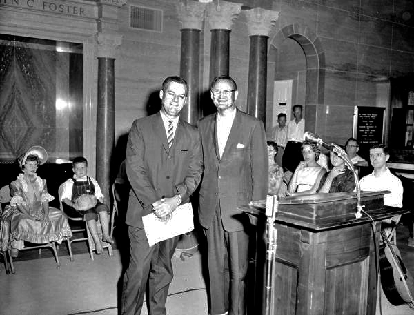 Judge Sam Smith standing with Congressman Donald R. Matthews at the Stephen Foster Center on the Fourth of July - White Springs, Florida