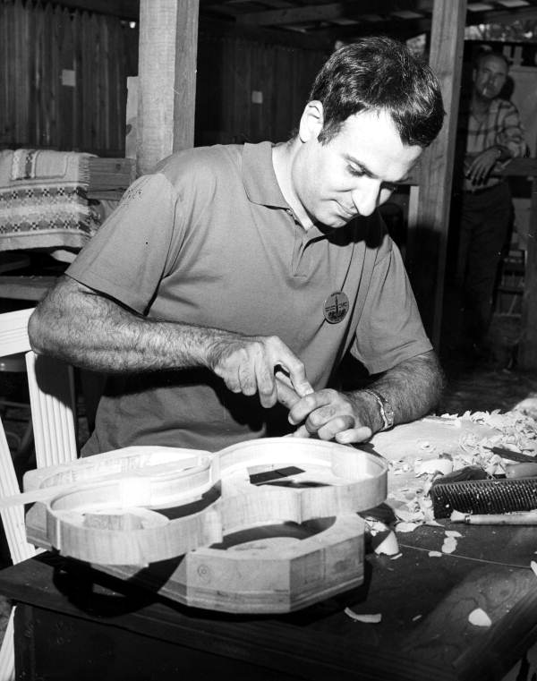 Violin maker Gino Cavaceppi at work in his shop- Alachua, Florida