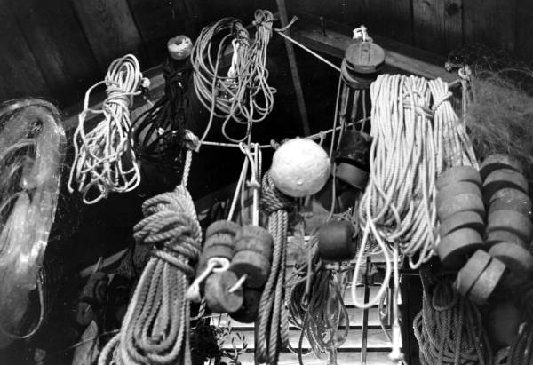 Rope, net, and buoys at a netmaking shop- Tampa, Florida