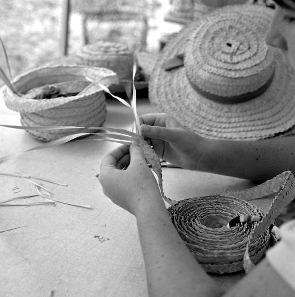 Pam Solano weaving palm hats at the 1983 Florida Folk Festival - White Springs, Florida
