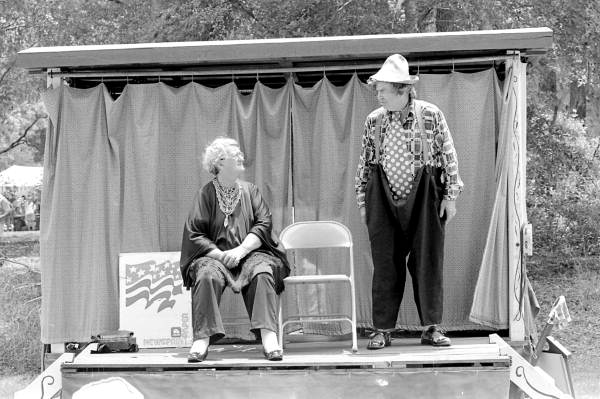 Mae and Bob Noell during a skit at the 1983 Florida Folk Festival - White Springs, Florida