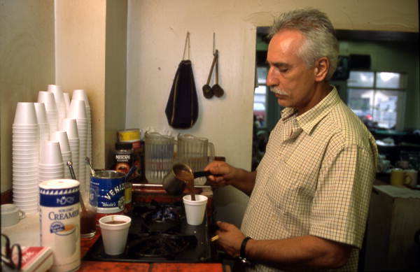 John Klonaris, proprietor of Angel's makes coffee - Tarpon Springs, Florida.