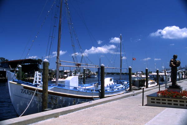 View of the dock area and the sponge boats - Tarpon Springs, Florida.