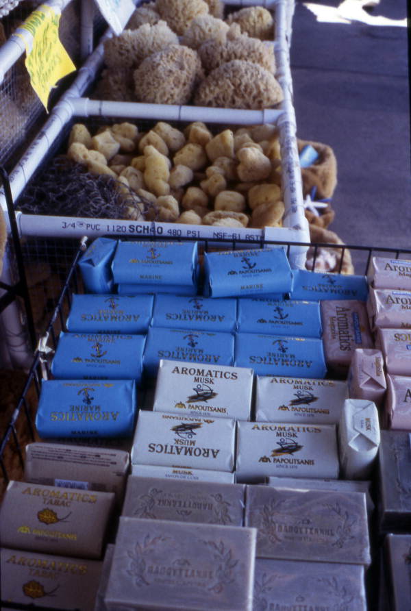 Displays of soaps and sponges at Nina's Gift Shop - Tarpon Springs, Florida.