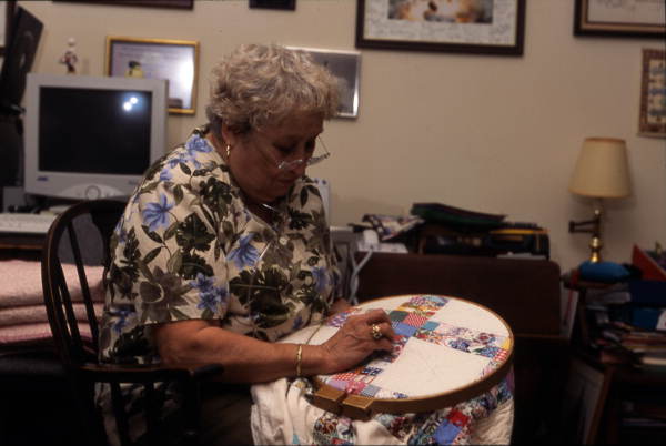 Patricia Reid making a quilt - Titusville, Florida.