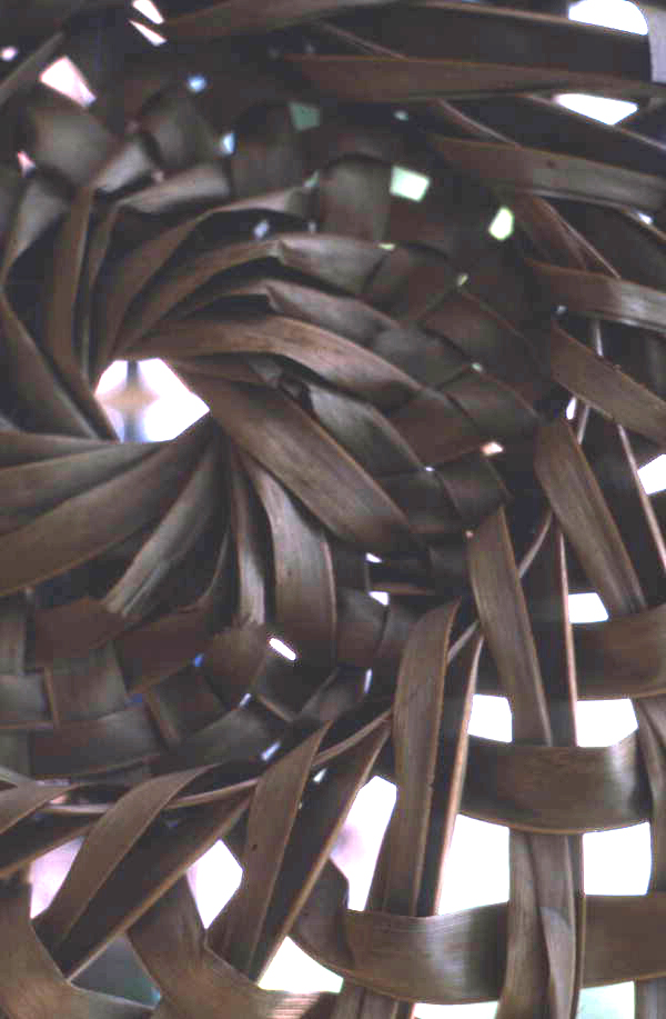 Looking at the weaves of an object at the Florida Folk Festival - White Springs, Florida