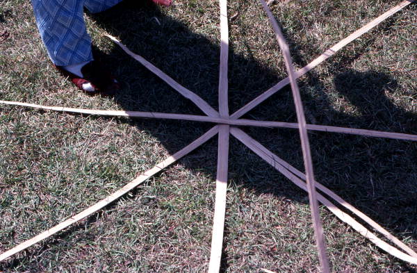 Strips of a white oak put down by Lucreaty Clark during basket making process