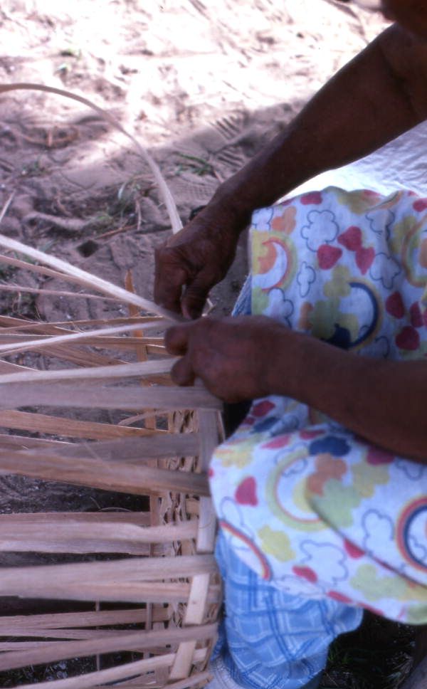Lucreaty Clark weaving a white oak basket
