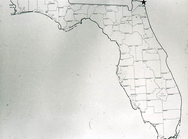 Map marking Fernandina Beach with a star in the upper right hand corner