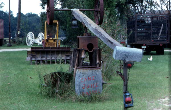 Close up of cane mill mailbox on property of Oliver Hunter - White Springs, Florida.