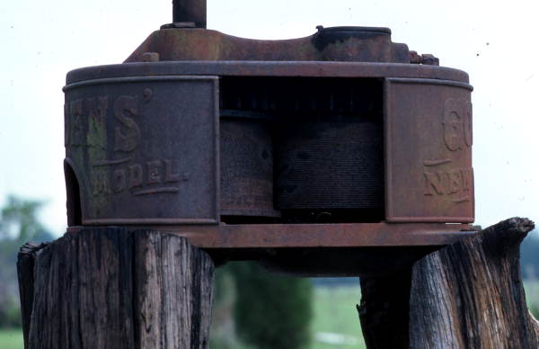 Close up of cane mill on property of Oliver Hunter - White Springs, Florida.