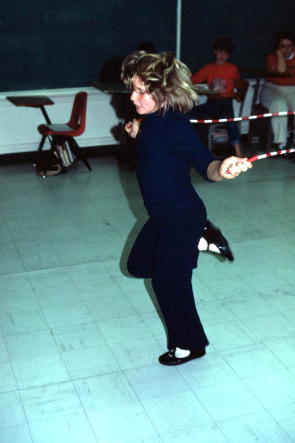 Female student jumping rope in classroom - White Springs, Florida.
