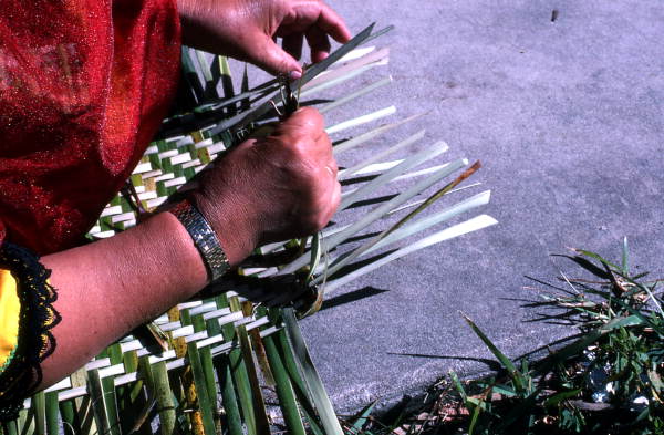 Marian Bowers making a palmetto basket - Brighton Seminole Indian Reservation, Florida.