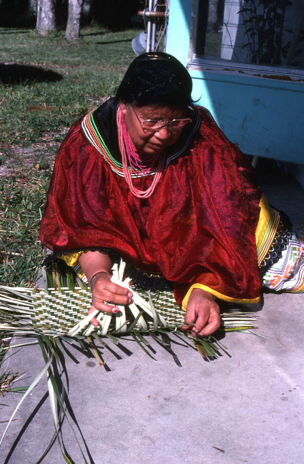 Marian Bowers making a palmetto basket - Brighton Seminole Indian Reservation, Florida.