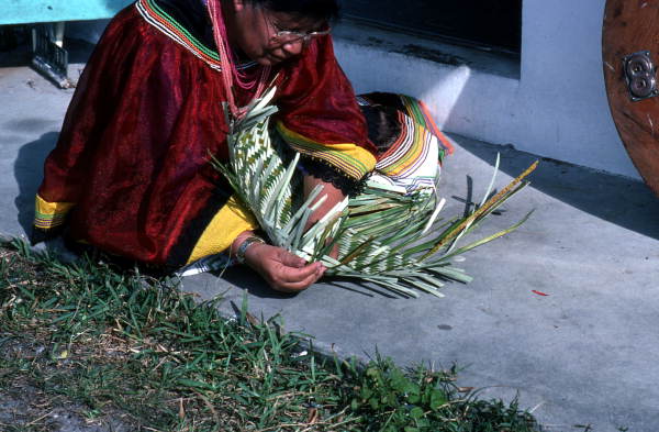 Marian Bowers making a palmetto basket - Brighton Seminole Indian Reservation, Florida.