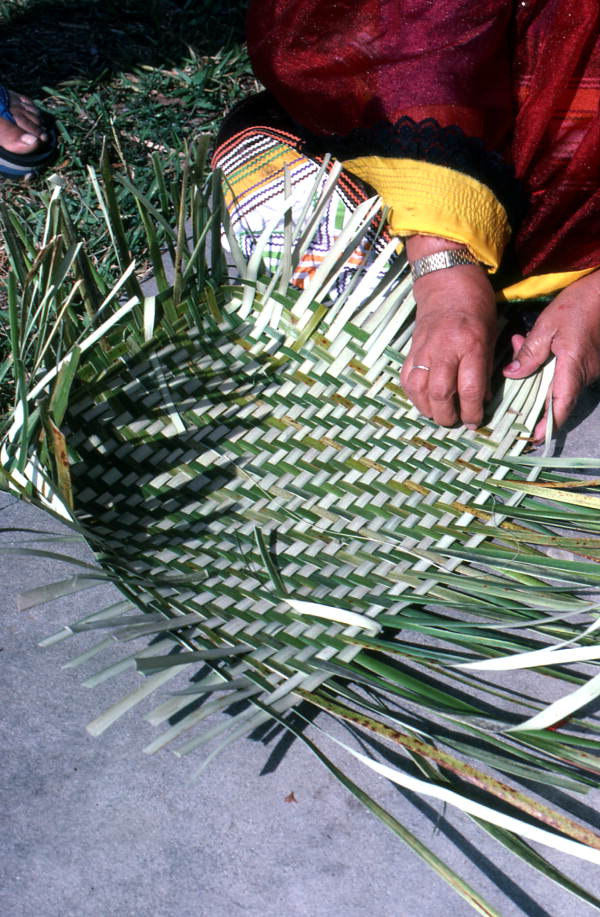 Marian Bowers making a palmetto basket - Brighton Seminole Indian Reservation, Florida.