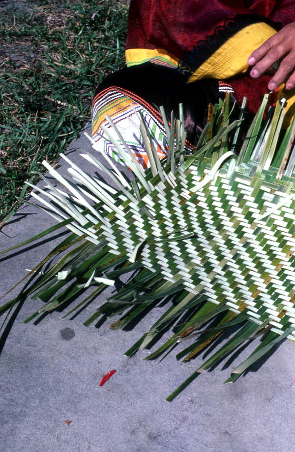 Marian Bowers making a palmetto basket - Brighton Seminole Indian Reservation, Florida.