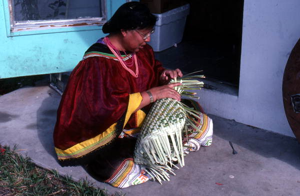 Marian Bowers making a palmetto basket - Brighton Seminole Indian Reservation, Florida.