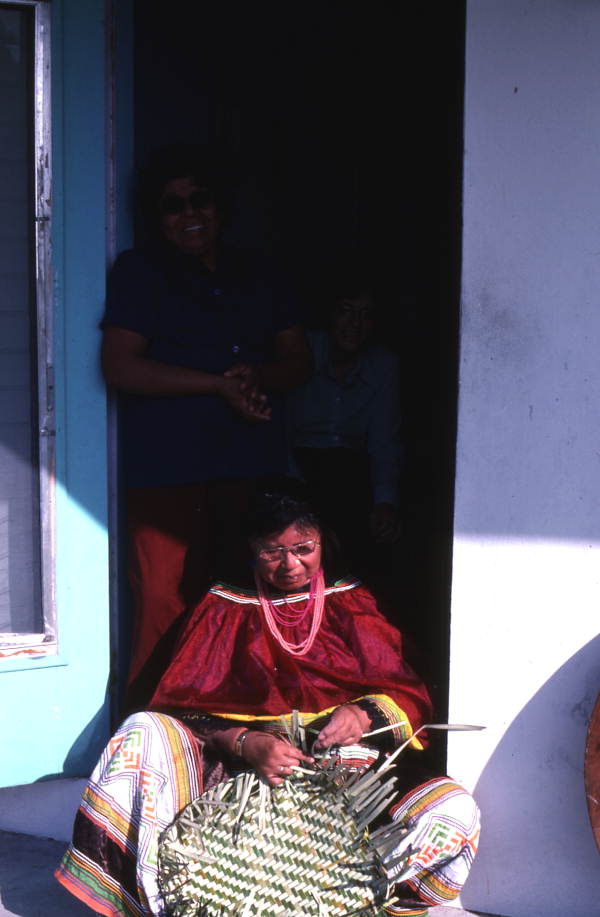 Marian Bowers making a palmetto basket - Brighton Seminole Indian Reservation, Florida.