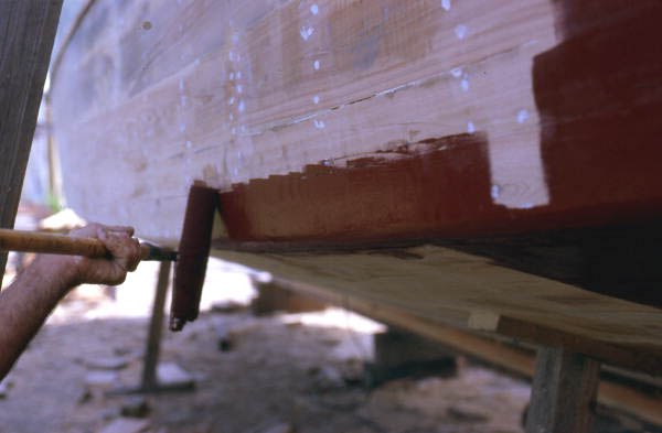 Painting the boat being built - Jacksonville, Florida.