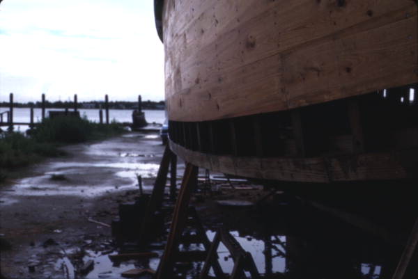 Close-up view of the shrimp boat "Miss Joann" shown during its construction by the Herrin brothers - Mayport, Florida.
