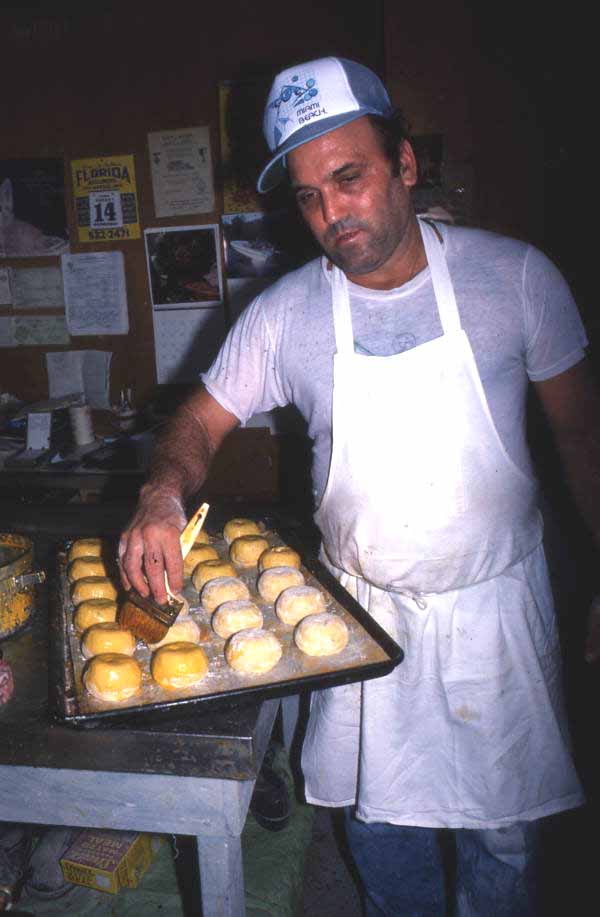 Worker at Suzanne's Foods making knishes - Miami, Florida.