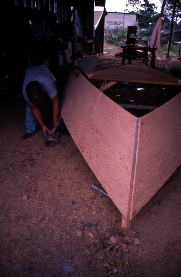 Bobby Shiver building an oyster skiff - Eastpoint, Florida