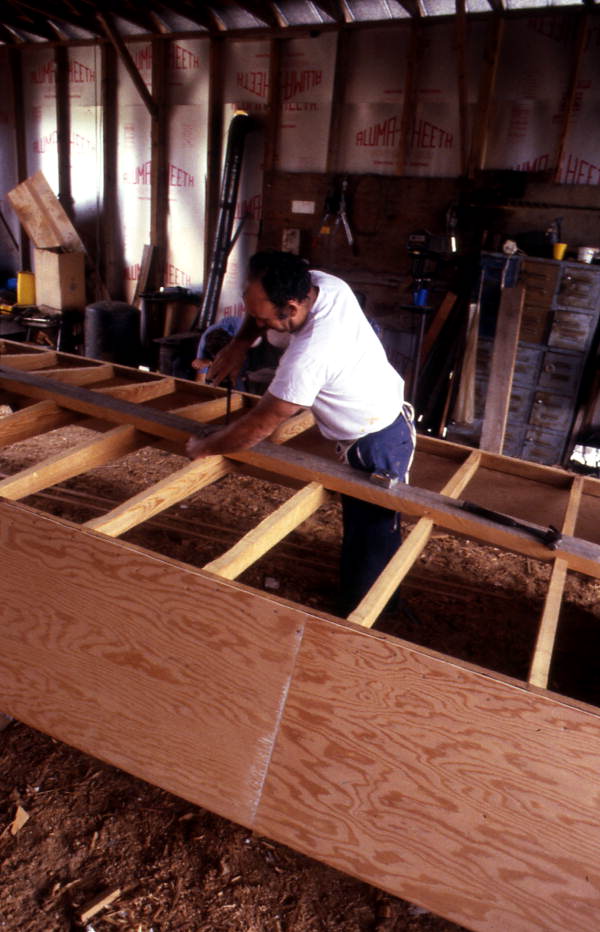 Bobby Shiver building an oyster skiff - Eastpoint, Florida