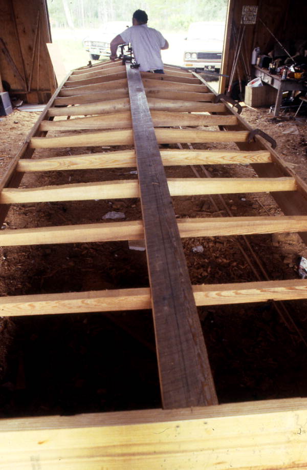 Bobby Shiver building the hull of an oyster skiff - Eastpoint, Florida