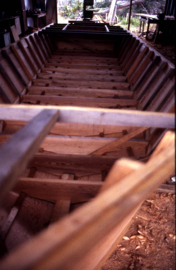 Inside the skiff being built by Bobby Shiver : Eastpoint, Florida