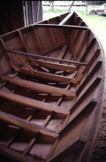 Bow of the skiff being built by Bobby Shiver, viewed from inside the skiff - Eastpoint, Florida