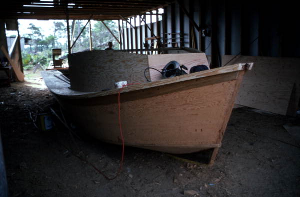 Bow of oyster skiff being built by Bobby Shiver - Eastpoint, Florida