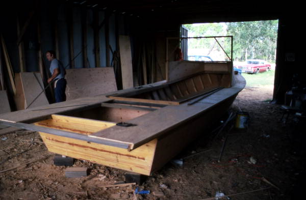 Oyster skiff being built by Bobby Shiver viewed from aft - Eastpoint, Florida