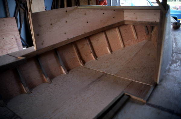 Close-up of cabin on oyster skiff being built by Bobby Shiver - Eastpoint, Florida