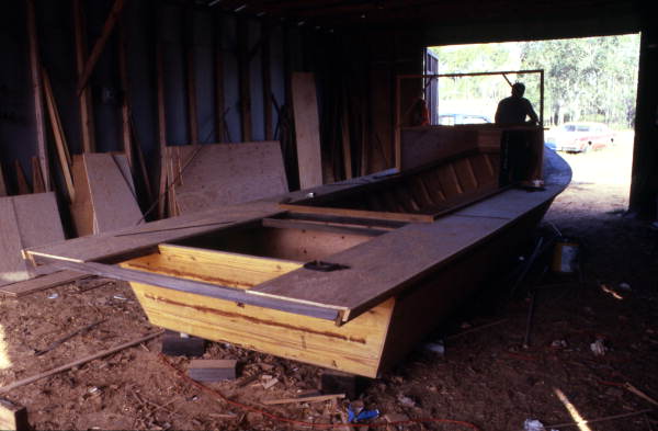 Cabin on oyster skiff being built by Bobby Shiver - Eastpoint, Florida