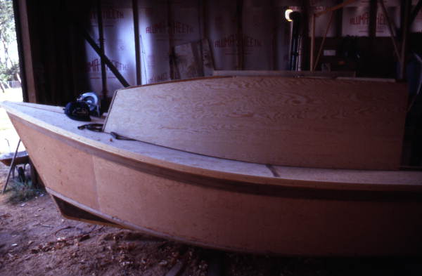 Bow of skiff being built by Bobby Shriver viewed from the port sode - Eastpoint, Florida