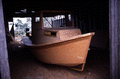 Bow of oyster skiff being built by Bobby Shiver viewed from the starboard side - Eastpoint, Florida