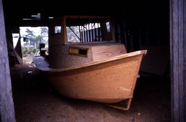 Bow of oyster skiff being built by Bobby Shiver viewed from the starboard side - Eastpoint, Florida