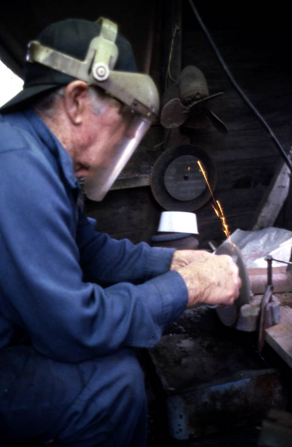 Loys Cain making an oyster knife - Eastpoint, Florida